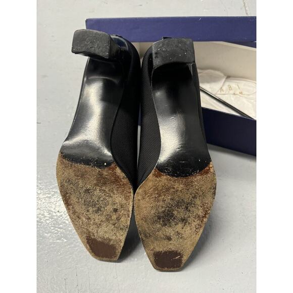90s Stuart Weitzman Black Nylon Patent Pumps Heels Sz 10B | Wall Street Style - Picture 6 of 6